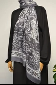 Etnik Desenli Pamuklu Şal Gri thumbnail 3