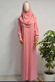 Kadın Penye Namaz Elbisesi Kendinden Başörtülü Rahat Kalıp Pembe – Tek Parça thumbnail 1