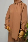 Kendinden Şallı Pamuklu Aerobin Kumaş Kadın Namaz Elbisesi  Ferace Kahverengi thumbnail 5