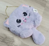 Çanta Peluş Sevimli Kedi Zincir Saplı El Omuz Çantası Lila - 5