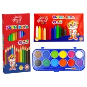 Gen-Of Kids 3’lü Okul Boya Seti – Kuru, Pastel ve Sulu Boya 12 Renk thumbnail 1