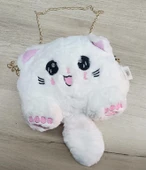 Çanta Peluş Sevimli Kedi Zincir Saplı El Omuz Çantası Beyaz - 1