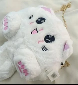 Çanta Peluş Sevimli Kedi Zincir Saplı El Omuz Çantası Beyaz - 4