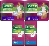 Depend Emici Külot Lohusa Pedi  XL - Kadın (10 Adet)+Mesane Pedi Kadın Ekstra (10 Lu) 4 Lü Set - 1