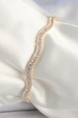 Pirinç Gold Renk Su Yolu Zirkon Taşlı Model Kadın Bileklik - TJ-BB6926 - 1