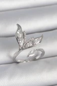 Pirinç Gümüş Renk Zirkon Taşlı Balık Kuyruğu Model Ayarlanabilir Kadın Yüzük - TJ-BYK3744 - 1