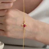Vaoov 925 Ayar Gümüş Kırmızı Taşlı Arı Şahmeran Bileklik - 5