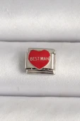 316L Çelik Gümüş Renk 'Best Man' Yazılı Kırmızı Kalp İşlemeli Nomination Charm - TJ-BC1208 - 1
