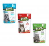 Jungle Pouch Gravy Soslu Karışık Paket Somon-Tavuk-Biftek Yaş Kedi Maması 100 Gr (3 ADET) - 1