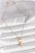 316L Çelik Gold Renk Zincir Zirkon Taşlı Kedi Model Kadın Kolye - TJ-BKO9980 - 2
