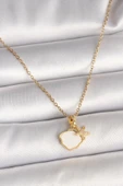 316L Çelik Gold Renk Zincir Sallantı Beyaz Mineli Deniz Kabuğu Zirkon Taşlı Deniz Yıldızı Figür Kadın Kolye - TJ-BKO9970 - 1
