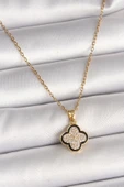 316L Çelik Gold Renk Zincir Zirkon Taşlı Yonca Model Kadın Kolye - TJ-BKO9974 - 1