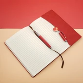 Çizgili Defter Ve Metal Kalem Seti Kırmızı - 2