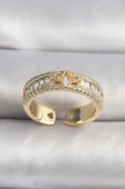 Pirinç Gold Renk Zirkon Taşlı Yıldız İşleme VIP Seri Kadın Yüzük - TJ-BYK3510 - 1