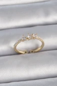 Pirinç Gold Renk Zirkon Taşlı Kalp İnci Detaylı Ayarlanabilir Model Kadın Yüzük - TJ-BYK3362 - 1