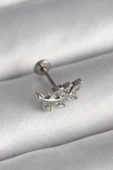 316L Çelik Gümüş Renk Dal Model Zirkon Taş Detaylı Tragus Piercing - TJ-PR1343 - 1