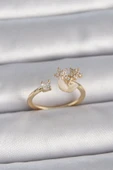 Pirinç Gold Renk Ayarlanabilir Zirkon Taşlı Yıldız Model Kadın Yüzük - TJ-BYK3396 - 1