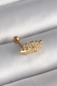 316L Çelik Gold Renk Zirkon Taşlı Dal Tragus Piercing - TJ-PR1258 - 1