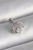 316L Çelik Gümüş Renk Zirkon Taşlı Ay Yıldız Tragus Piercing - TJ-PR1257 - 1