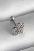 316L Çelik Gümüş Renk Zirkon Taşlı Sonsuzluk Detay Tragus Piercing - TJ-PR1249 - 1