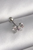 316L Çelik Gümüş Renk Zirkon Taşlı Kurdele Tragus Piercing - TJ-PR1265 - 1