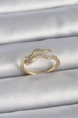 Pirinç Gold Renk Zirkon Taşlı Yılan Ayarlanabilir Model Kadın Yüzük - TJ-BYK3368 - 1