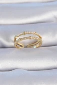 Pirinç Gold Renk Zirkon Taşlı İnci Detay Kadın Yüzük - TJ-BYK3336 - 1