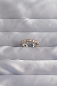 Pirinç Gümüş Renk Zirkon Taşlı XOXO Model Ayarlamalı Yüzük - TJ-BYK3275 - 1
