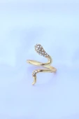 Pirinç Gold Renk Ayarlanabilir Zirkon Taşlı Yılan Yüzük - TJ-BYK3188 - 2