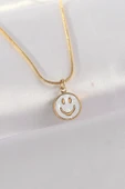 316L Çelik Zincir Altın Renk Mermer Desenli Minimal Smile Kolye - TJ-BKO8672 - 1
