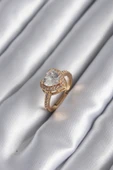 Pirinç Gold Renk Zirkon Taşlı Kalp Charm Model Kadın Yüzük - TJ-BYK2953 - 1