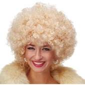 Altın Renk Kıvırcık Afro Bonus Peruk Saç Parti Peruğu Platin Gold - 1