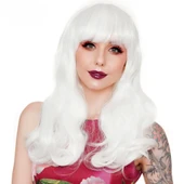 Beyaz Renk Kahküllü Dalgalı Uzun Parti Peruğu - 7