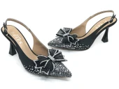 Feles Saten Kurdela Taş Detaylı Arkası Açık Stiletto Kadın Topuklu Ayakkabı thumbnail 4