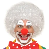 Beyaz Renk Kıvırcık Afro Bonus Peruk Saç Ve Kırmızı Sünger Burun Seti - 1