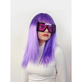 Lila Renk Uzun Düz Parti Peruğu - 1