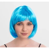 Turkuaz Açık Mavi Renk Düz Kesim Kısa Küt Parti Peruğu - 1