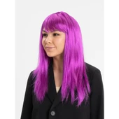 Fuşya Renk Düz Kesim Uzun Parti Peruğu Takma Saç thumbnail 3