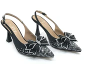 Feles Saten Kurdela Taş Detaylı Arkası Açık Stiletto Kadın Topuklu Ayakkabı thumbnail 9