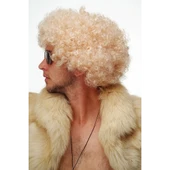 Altın Renk Kıvırcık Afro Bonus Peruk Saç Parti Peruğu Platin Gold - 5