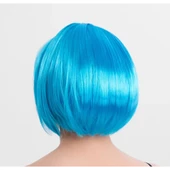 Turkuaz Açık Mavi Renk Düz Kesim Kısa Küt Parti Peruğu - 3