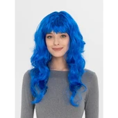 Mavi Renk Uzun Dalgalı Parti Peruğu - 1