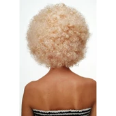 Altın Renk Kıvırcık Afro Bonus Peruk Saç Parti Peruğu Platin Gold - 4