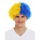 Sarı Lacivert Kıvırcık Afro Bonus Peruk Taraftar Bonus Saç thumbnail 2