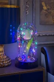 Celestia Anneler Gününe Özel Beyaz Lale RGB Peri Ledli Fanus Lamba USB'li Yapay Çiçek Dekoratif Hediyelik thumbnail 1