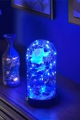 Celestia Anneler Gününe Özel Beyaz Gül Mavi Peri Ledli Fanus Lamba USB'li Yapay Çiçek Dekoratif Hediyelik - 1