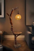 Celestia Sehpalı Doğal Ağaç Ayaklı Lambader Ahşap El Yapımı Rustik İskandinav Model Modern Avize Aydınlatma thumbnail 1