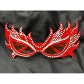 Taşlı Göz Kamaştıran Gecenin Yıldızı Kırmızı Parti Alev Gözlük - 1