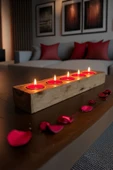 Celestia Mumlar Dahil, Mumluk Dekoratif Masif Ahşap 5'li Tealight Mumluk | El Yapımı, Bohem & İskandinav Tarz - 1
