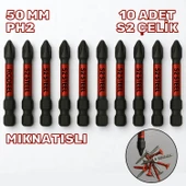 Rodex 10 Adet Mıknatıslı Bits Uç Ph2 50 mm Vida Sökme 5 Cm Yıldız Matkap Vidalama Ucu S2 Çeliği thumbnail 1